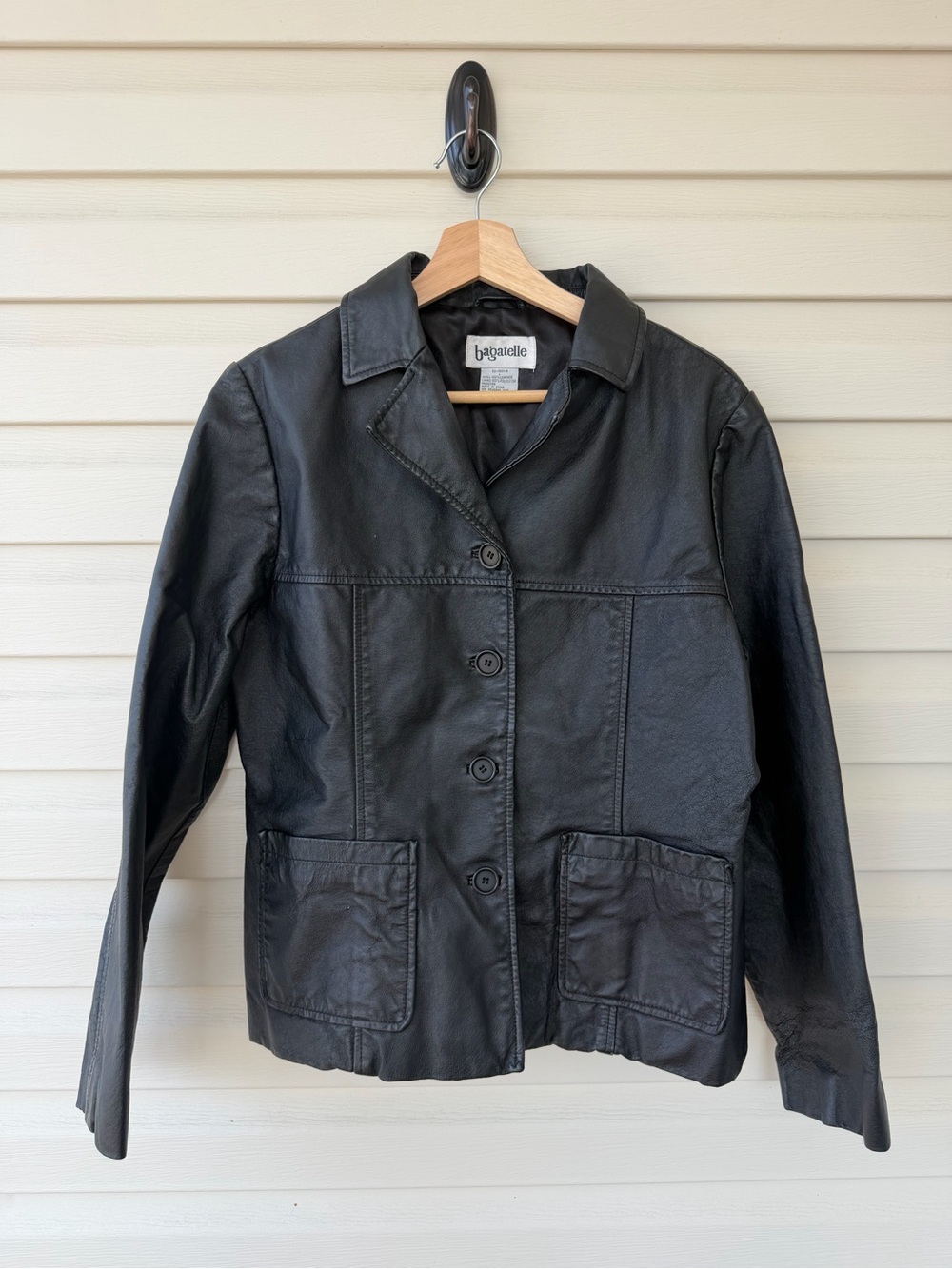 bagatelle Black Button-Front 100% Leather Jacket